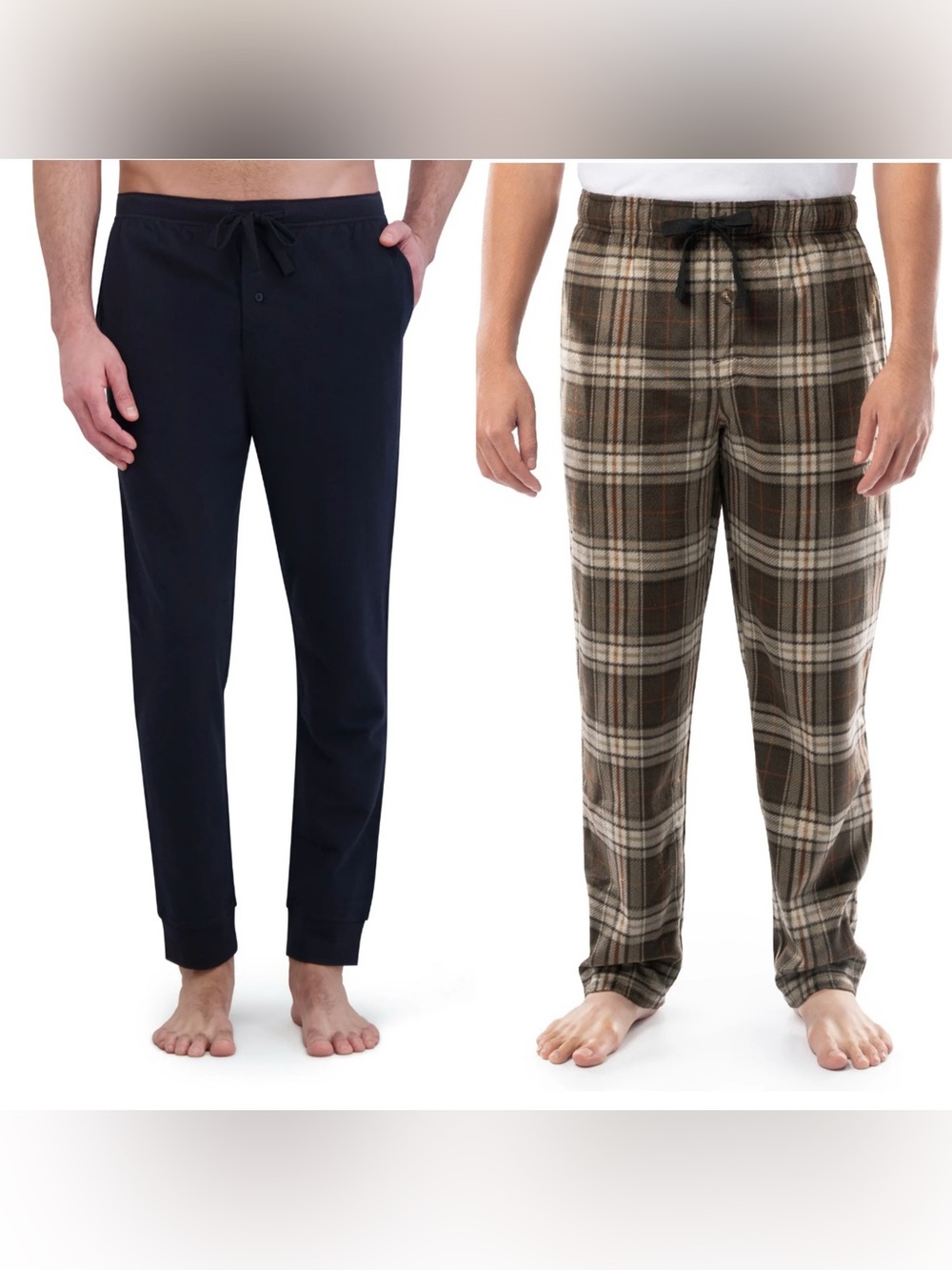 2PK Mens Pajama Pants Bundle Size M Hanes Cotton Joggers Fruit of Loom Fleece